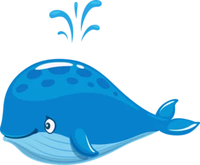 Tuinposter Cartoon blue whale character with water fountain © Vector Tradition