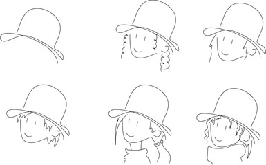 帽子を被る人のイラスト　髪型カット　パターン別