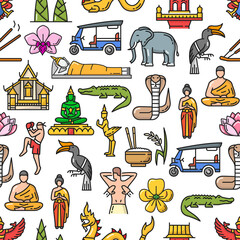 Thailand travel culture, religion seamless pattern