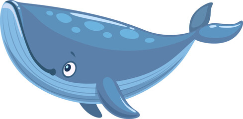 Cartoon grey whale character, kid funny sea animal