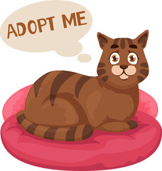 Animals adoption, vector cat with plaintive look