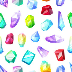 Crystals and gems seamless pattern background