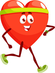 Fototapeta premium Cartoon running heart character with sport tracker