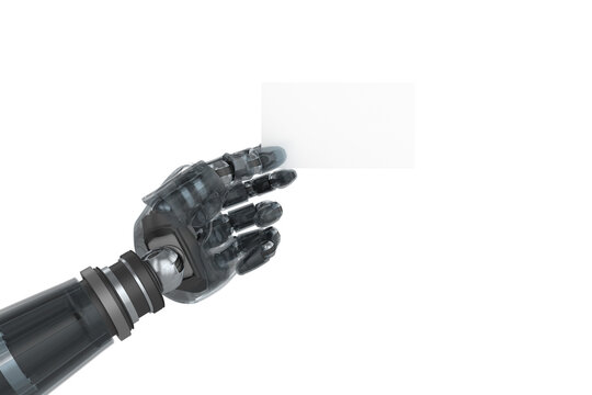 Cropped image of digital composite robotic arm holding blank placard