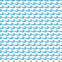 Sea and ocean blue curly waves seamless pattern