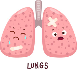 Human lungs sick body organ cartoon character