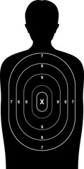 Human shot target, gun bullet silhouette, man body