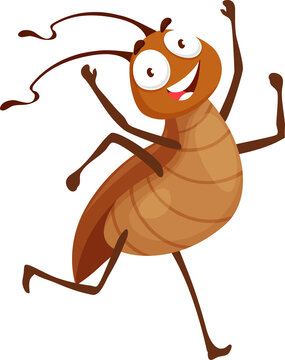 Cartoon cockroach character, happy joyful bug