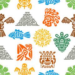 Obraz premium Mayan civilization, Aztec totems seamless pattern