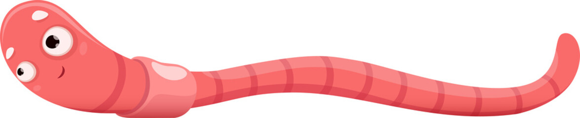 Cartoon funny earth worm crawl, vector earthworm