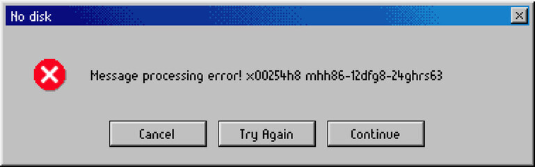 Error message window, disk access failure popup