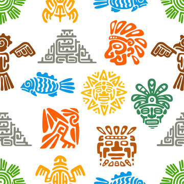 Mayan civilization, Aztec totems seamless pattern