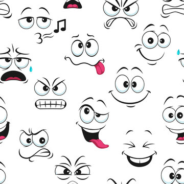 Cartoon funny emoji faces seamless pattern