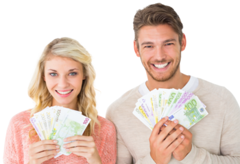 Attractive couple flashing their cash