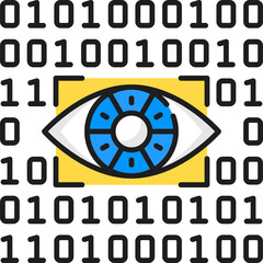 Cyber attack eye and binary system color line icon