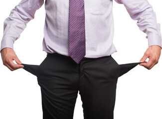 Midsection of businessman with pockets pulled out