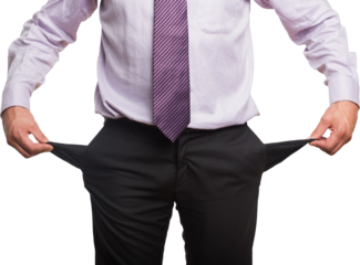 Midsection of businessman with pockets pulled out