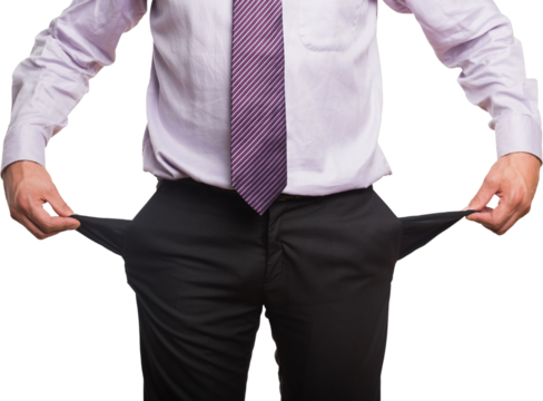 Midsection of businessman with pockets pulled out - Powered by Adobe
