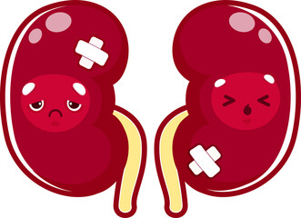Cartoon sick kidneys body organ character