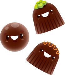 Cartoon chocolate candy characters, sweet dessert