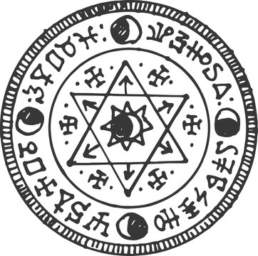 Magic masonry talisman with mystic ethnic symbols