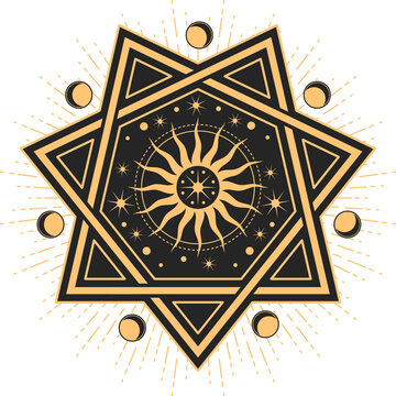 Esoteric occult mason or tarot heptagram symbol