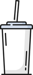 Paper coffee cup with lid and straw thin line icon