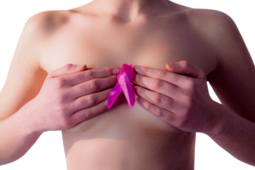 Nude woman with breast cancer ribbon
