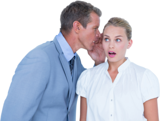  Businessman telling secret to a businesswoman