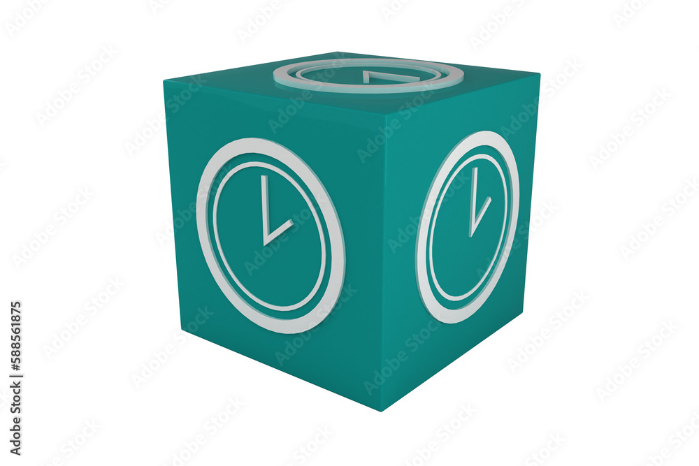 Poster clocks on cube over white background