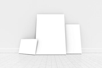 Digitally generated image of whiteboards against white wall