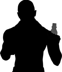 Silhouette male athlete holding water bottle 