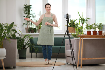 Teacher conducting online gardening course at home. Time for hobby