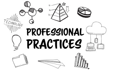 Professional text amidst several vector icons