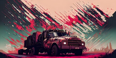 Artistic abstract painting of truck, digital art illustration, wallpaper, Generative AI