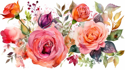 Bouquet of roses, Watercolor