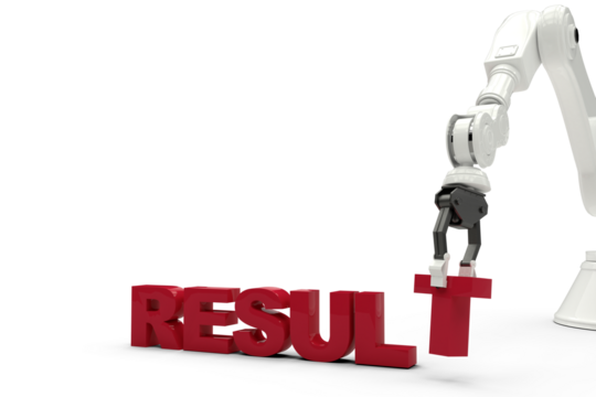 Image of robotic arm arranging result text - Powered by Adobe