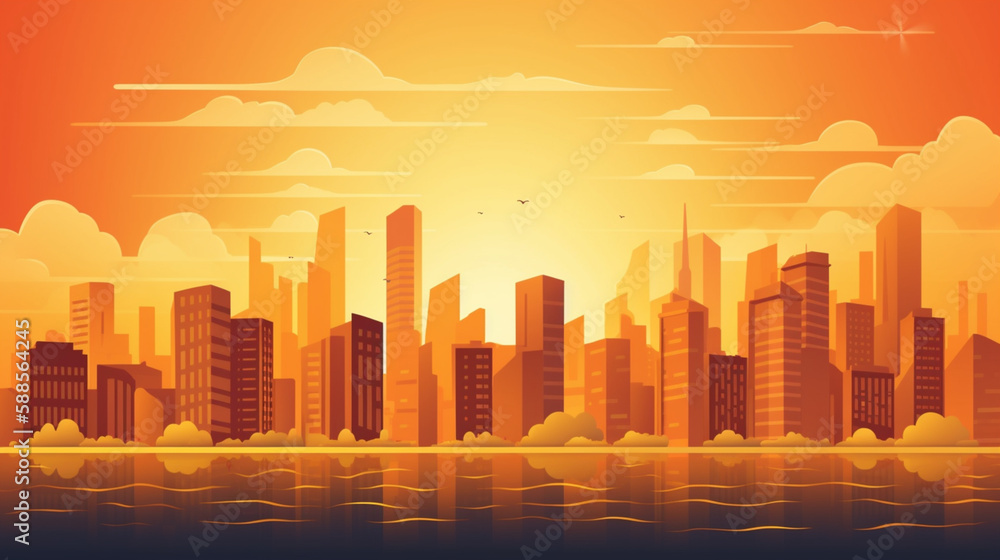 Wall mural Summer heat wave in the city concept Generative AI