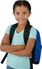 Portrait of smiling girl with arms crossed carrying bag