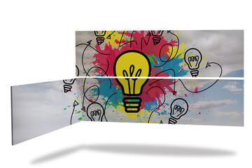 Light bulb and paint splashes on abstract screen
