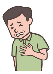 胸が痛くて手で抑えるおじさん、中年男性