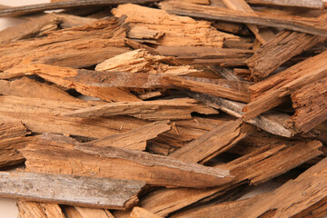 Many wood chips as background, closeup view