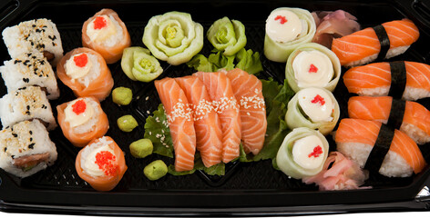 High angle view of fresh japanese food