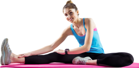 Portrait of athlete stretching on exercise mat