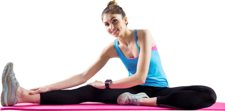 Portrait of athlete stretching on exercise mat