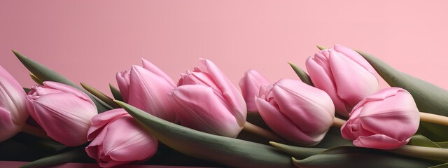 Obraz premium Soft pink Mother's Day banner featuring tulip bouquet