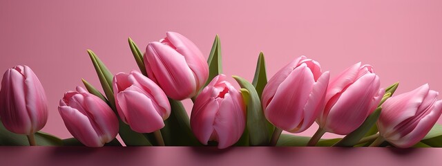 Monochromatic pink tulip arrangement for Mother's Day banner