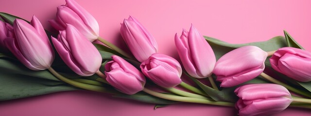 Delicate pink tulips in a Mother's Day holiday banner