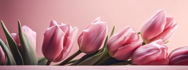 Elegant Mother's Day banner with a pink tulip display