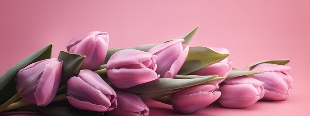 Fototapeta premium Elegant Mother's Day banner with a pink tulip display